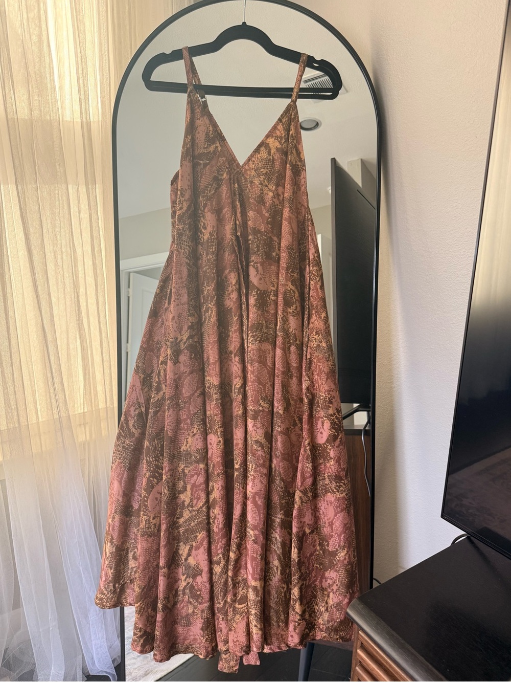 Ananta Bohemian Pink Brown Flowy Wrap Dress with V-Neck